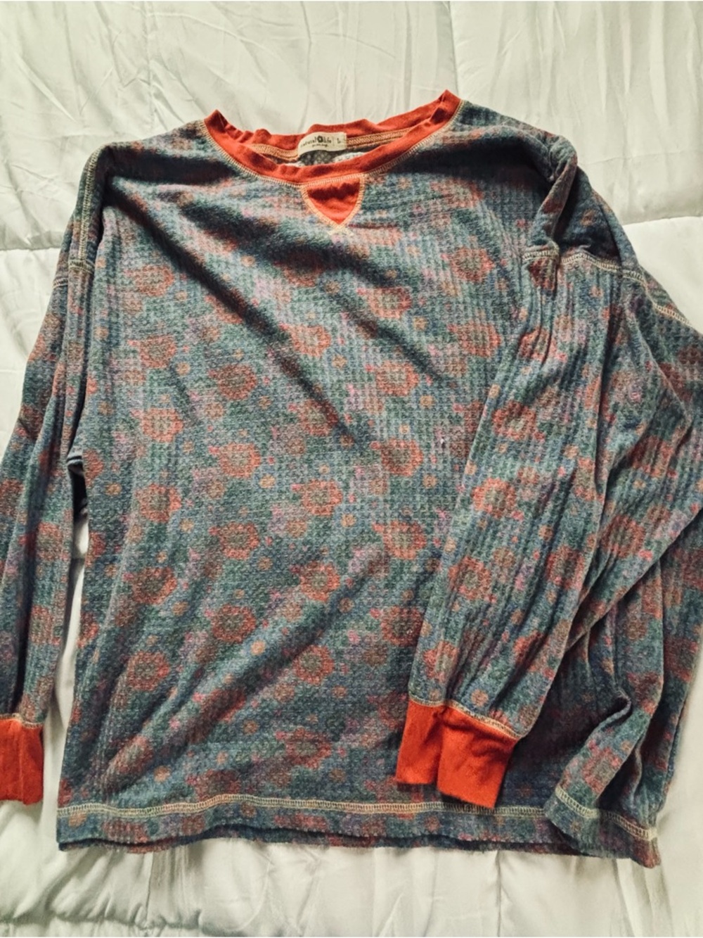 NATURAL LIFE Dusty Blue Long-Sleeve Crew with Orange Trim